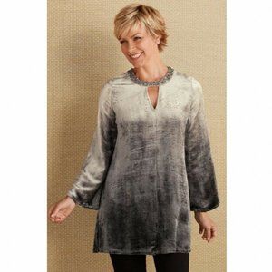 Soft Surroundings Catarina Velvet Tunic Sequin Small Silver Gray Embellished
